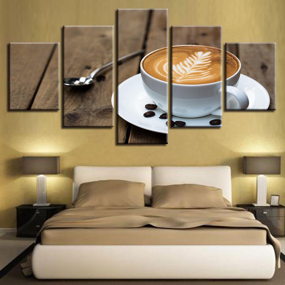 Coffee Art Painting 5 Piece HD Multi Panel Canvas Wall Art Frame - Original Frame