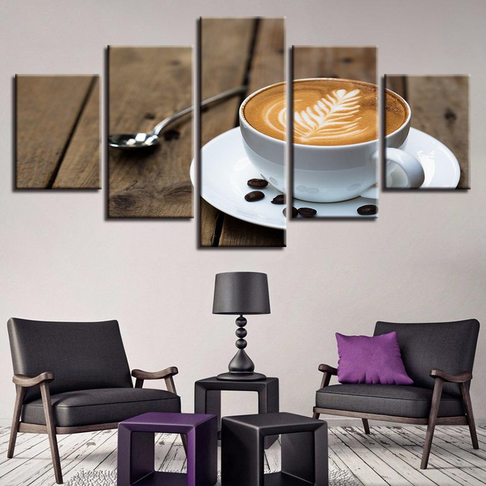 Coffee Art Painting 5 Piece HD Multi Panel Canvas Wall Art Frame - Original Frame