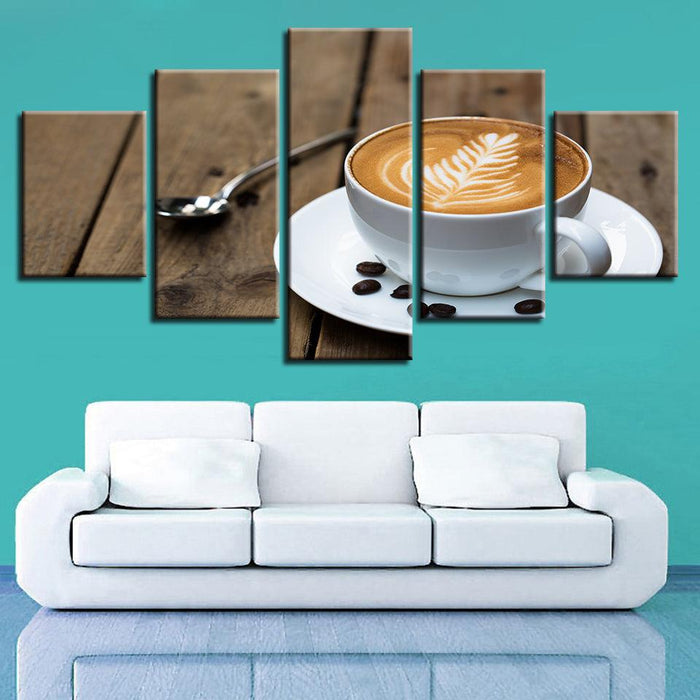 Coffee Art Painting 5 Piece HD Multi Panel Canvas Wall Art Frame - Original Frame