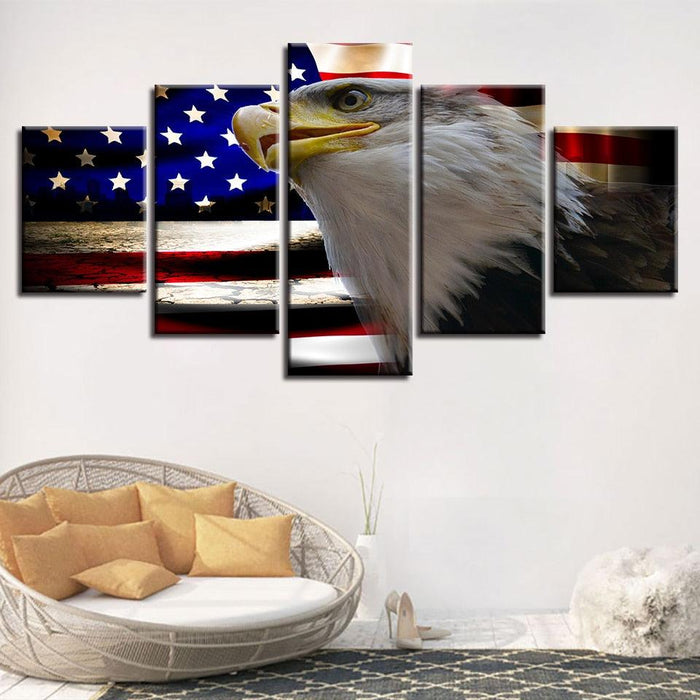 American Flag And Eagle 5 Piece HD Multi Panel Canvas Wall Art Frame - Original Frame