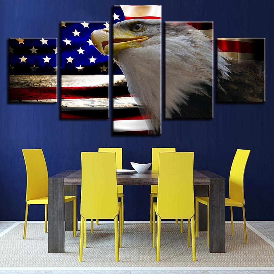 American Flag And Eagle 5 Piece HD Multi Panel Canvas Wall Art Frame - Original Frame