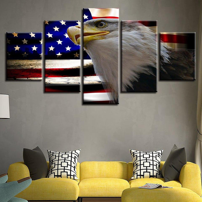 American Flag And Eagle 5 Piece HD Multi Panel Canvas Wall Art Frame - Original Frame