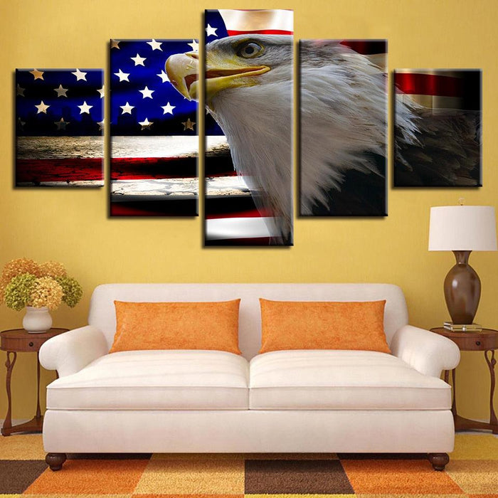 American Flag And Eagle 5 Piece HD Multi Panel Canvas Wall Art Frame - Original Frame