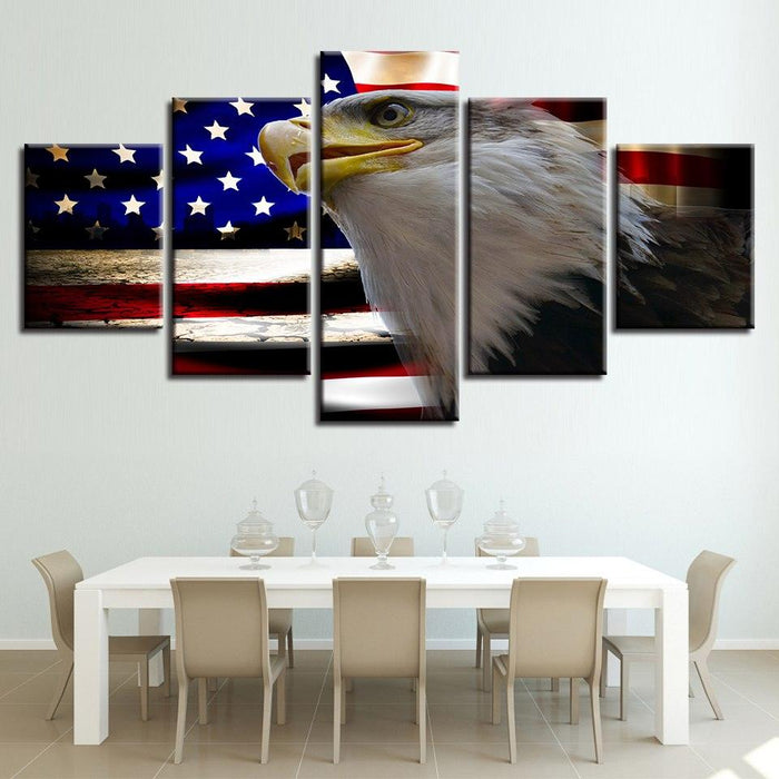 American Flag And Eagle 5 Piece HD Multi Panel Canvas Wall Art Frame - Original Frame