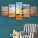 Elephants Walking In Sunset 5 Piece HD Multi Panel Canvas Wall Art Frame - Original Frame