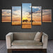 Elephants Walking In Sunset 5 Piece HD Multi Panel Canvas Wall Art Frame - Original Frame