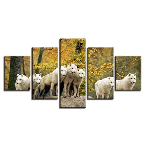 White Wolves Pack 5 Piece HD Multi Panel Canvas Wall Art Frame - Original Frame