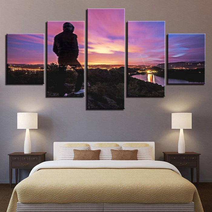 Sunset Mountain Top 5 Piece HD Multi Panel Canvas Wall Art Frame - Original Frame