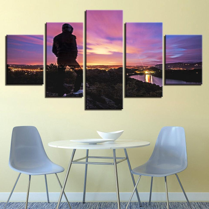 Sunset Mountain Top 5 Piece HD Multi Panel Canvas Wall Art Frame - Original Frame