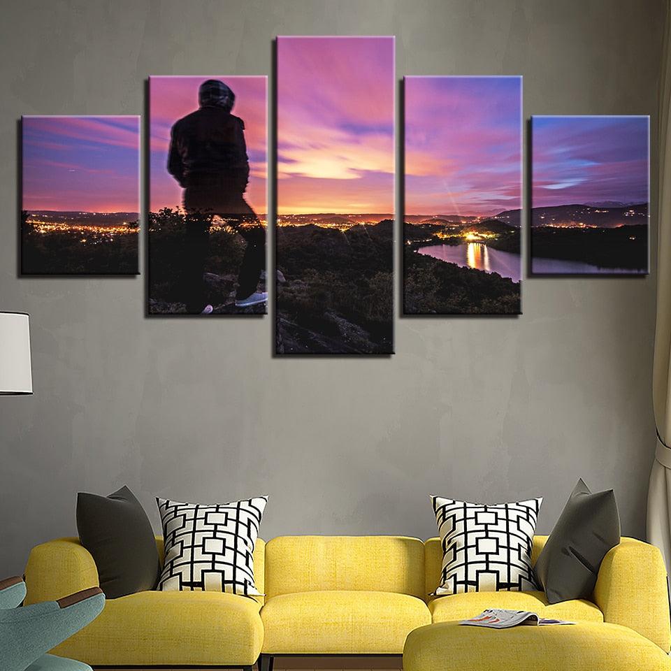 Sunset Mountain Top 5 Piece HD Multi Panel Canvas Wall Art Frame - Original Frame
