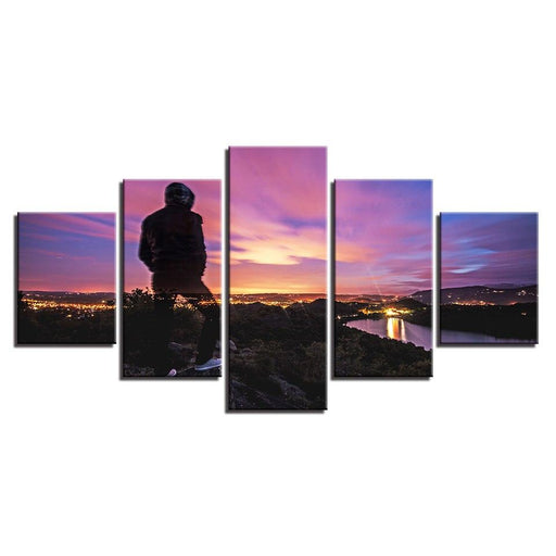 Sunset Mountain Top 5 Piece HD Multi Panel Canvas Wall Art Frame - Original Frame