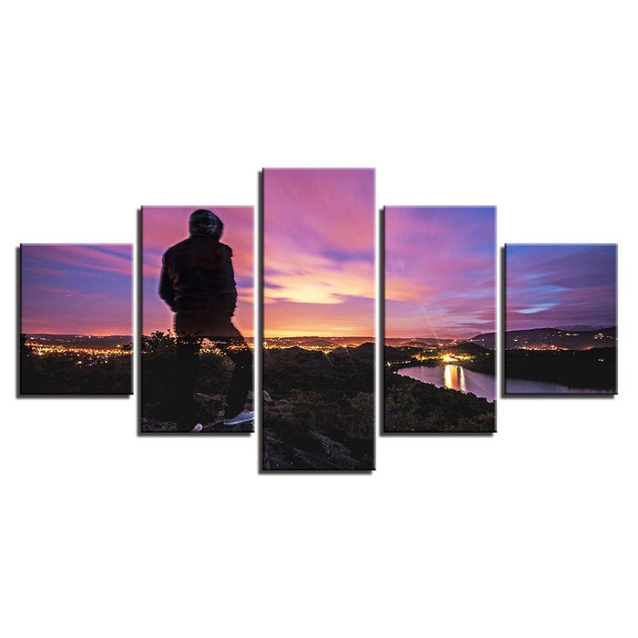 Sunset Mountain Top 5 Piece HD Multi Panel Canvas Wall Art Frame - Original Frame