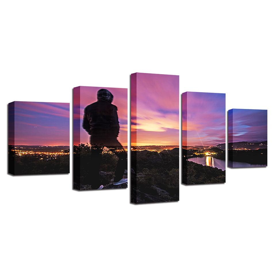 Sunset Mountain Top 5 Piece HD Multi Panel Canvas Wall Art Frame - Original Frame