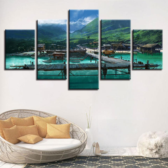 Wooden Bridge 5 Piece HD Multi Panel Canvas Wall Art Frame - Original Frame