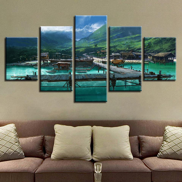 Wooden Bridge 5 Piece HD Multi Panel Canvas Wall Art Frame - Original Frame