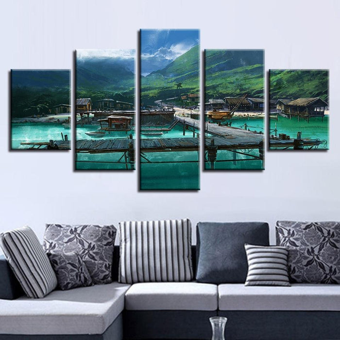 Wooden Bridge 5 Piece HD Multi Panel Canvas Wall Art Frame - Original Frame