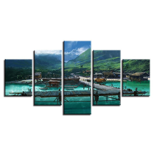 Wooden Bridge 5 Piece HD Multi Panel Canvas Wall Art Frame - Original Frame