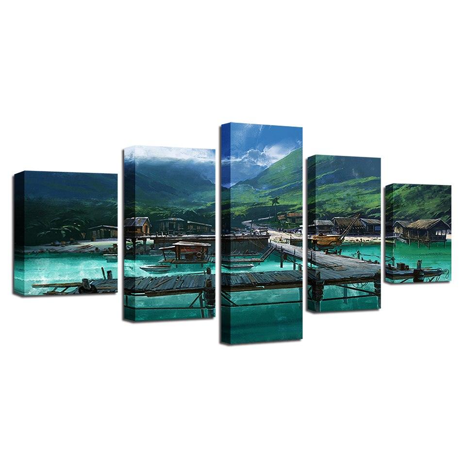 Wooden Bridge 5 Piece HD Multi Panel Canvas Wall Art Frame - Original Frame