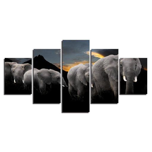 Elephant Family 5 Piece HD Multi Panel Canvas Wall Art Frame - Original Frame