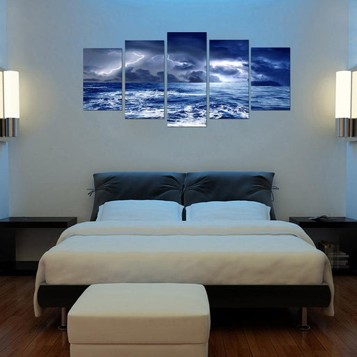 Seaside Lightning 5 Piece HD Multi Panel Canvas Wall Art Frame - Original Frame