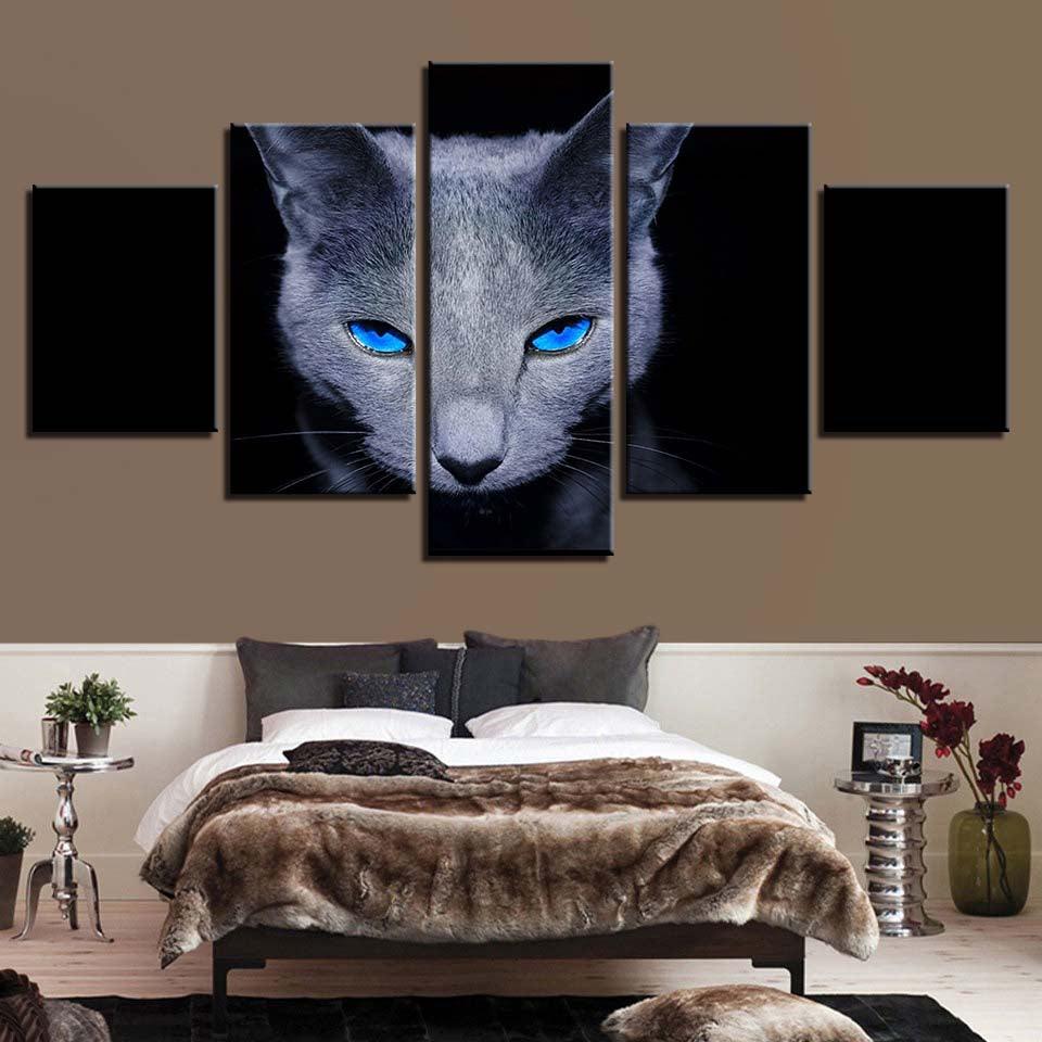 Blue Eyes Gray Cat 5 Piece HD Multi Panel Canvas Wall Art Frame - Original Frame