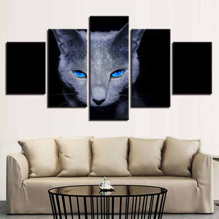 Blue Eyes Gray Cat 5 Piece HD Multi Panel Canvas Wall Art Frame - Original Frame