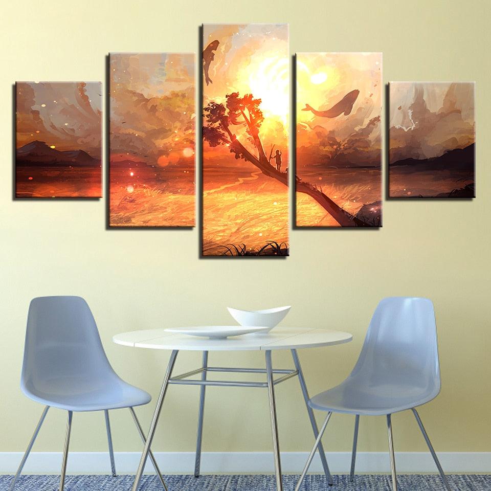 Dolphin And Whale 5 Piece HD Multi Panel Canvas Wall Art Frame - Original Frame