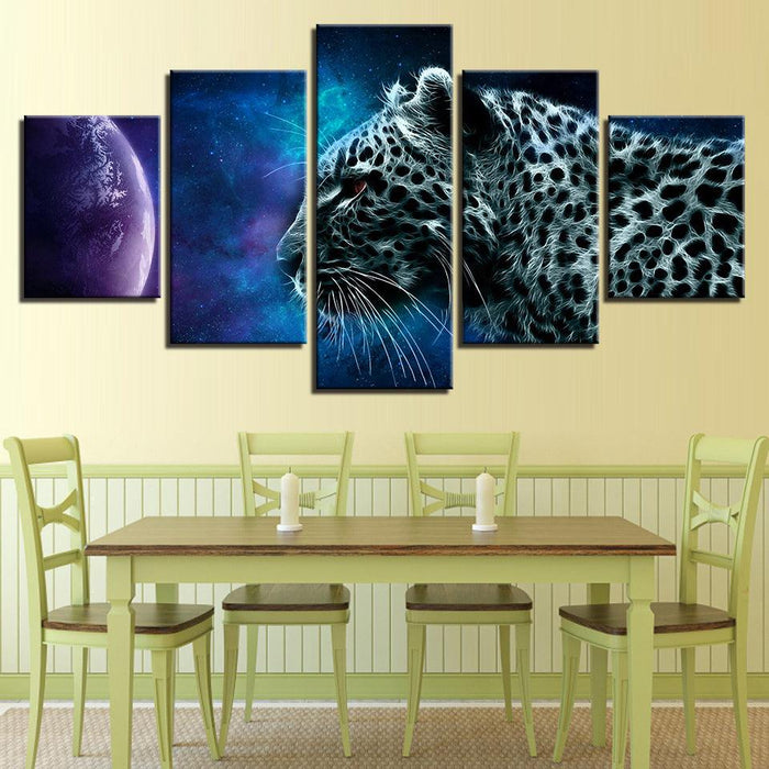 Animal Leopard Planet 5 Piece HD Multi Panel Canvas Wall Art Frame - Original Frame