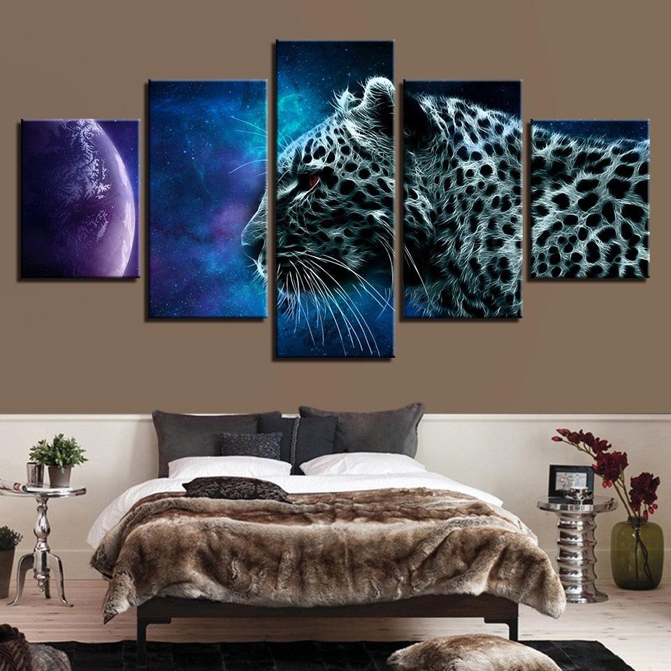 Animal Leopard Planet 5 Piece HD Multi Panel Canvas Wall Art Frame - Original Frame