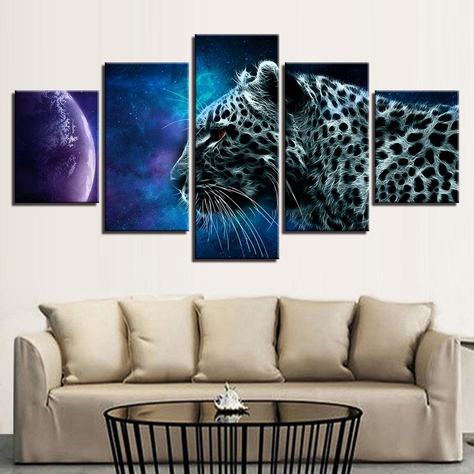 Animal Leopard Planet 5 Piece HD Multi Panel Canvas Wall Art Frame - Original Frame