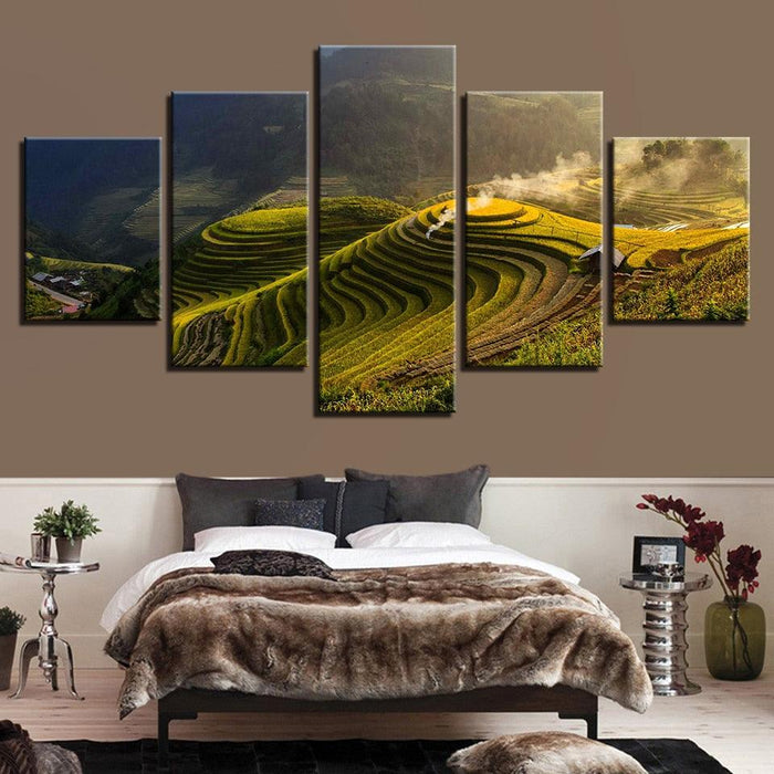 Terrace Rural Green 5 Piece HD Multi Panel Canvas Wall Art Frame - Original Frame