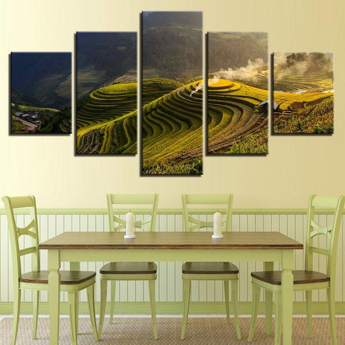 Terrace Rural Green 5 Piece HD Multi Panel Canvas Wall Art Frame - Original Frame