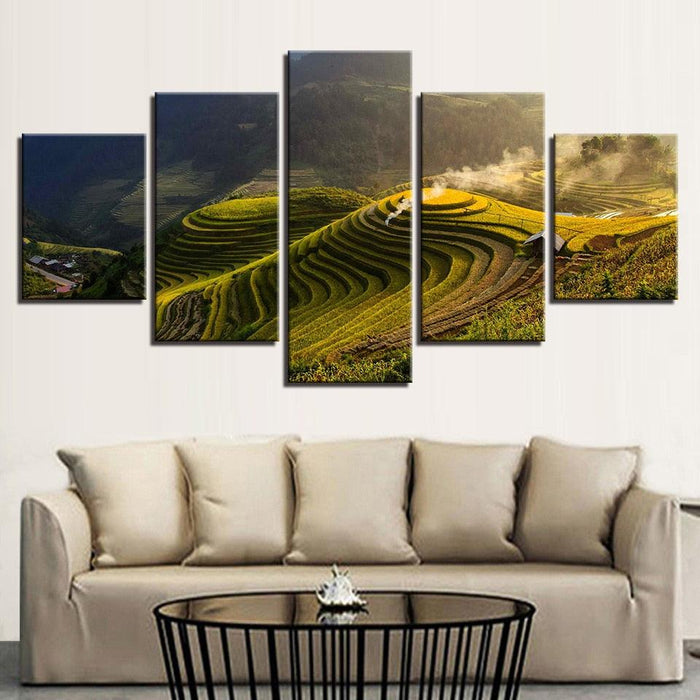 Terrace Rural Green 5 Piece HD Multi Panel Canvas Wall Art Frame - Original Frame