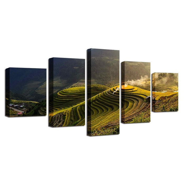 Terrace Rural Green 5 Piece HD Multi Panel Canvas Wall Art Frame - Original Frame