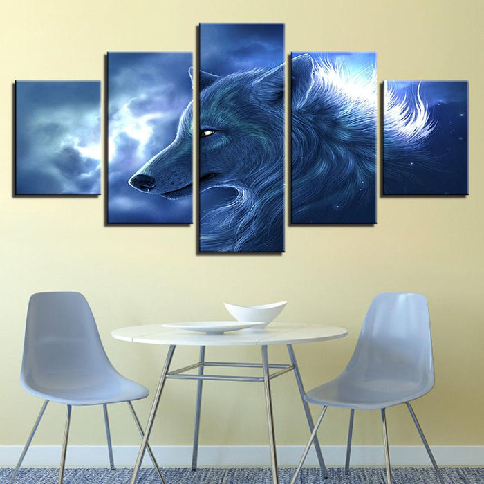 Wolf Night 5 Piece HD Multi Panel Canvas Wall Art Frame - Original Frame