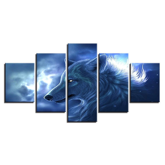 Wolf Night 5 Piece HD Multi Panel Canvas Wall Art Frame - Original Frame