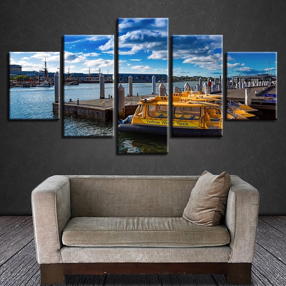 Ship Docks 5 Piece HD Multi Panel Canvas Wall Art Frame - Original Frame