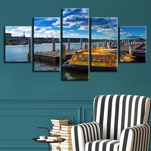 Ship Docks 5 Piece HD Multi Panel Canvas Wall Art Frame - Original Frame