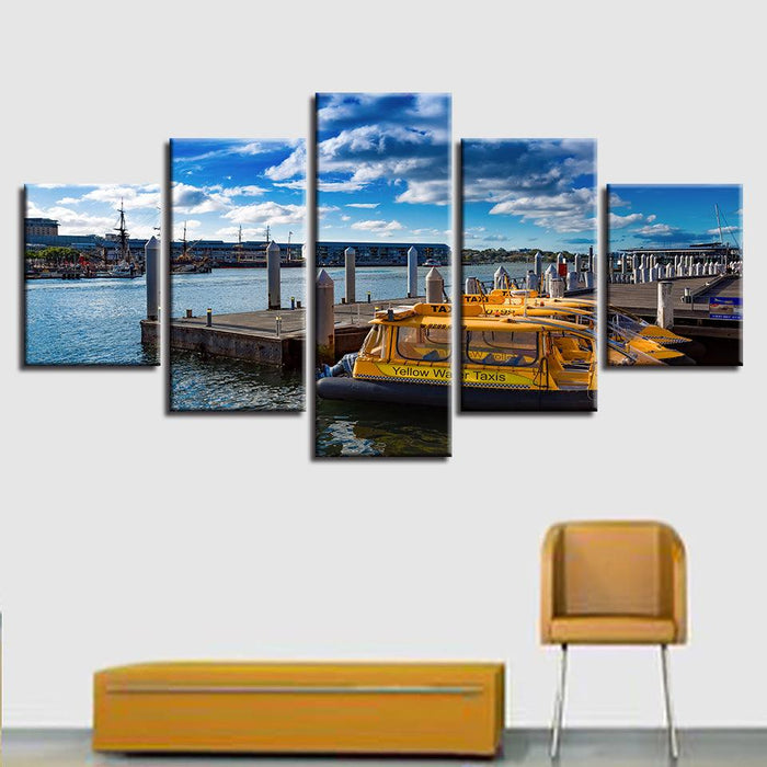 Ship Docks 5 Piece HD Multi Panel Canvas Wall Art Frame - Original Frame