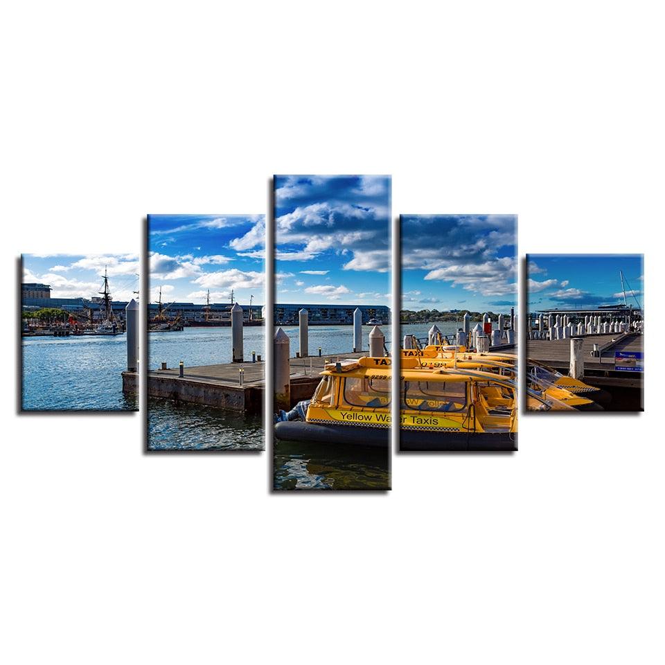 Ship Docks 5 Piece HD Multi Panel Canvas Wall Art Frame - Original Frame