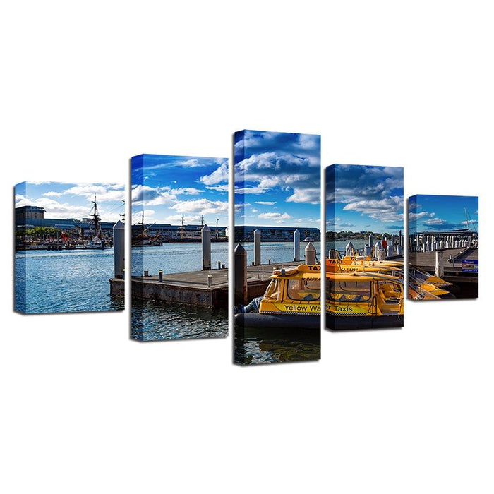 Ship Docks 5 Piece HD Multi Panel Canvas Wall Art Frame - Original Frame