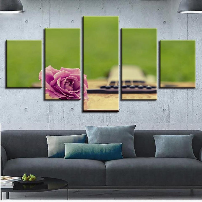 Guitar And Flower 5 Piece HD Multi Panel Canvas Wall Art - Original Frame