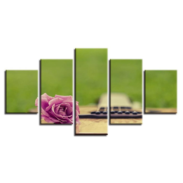 Guitar And Flower 5 Piece HD Multi Panel Canvas Wall Art - Original Frame