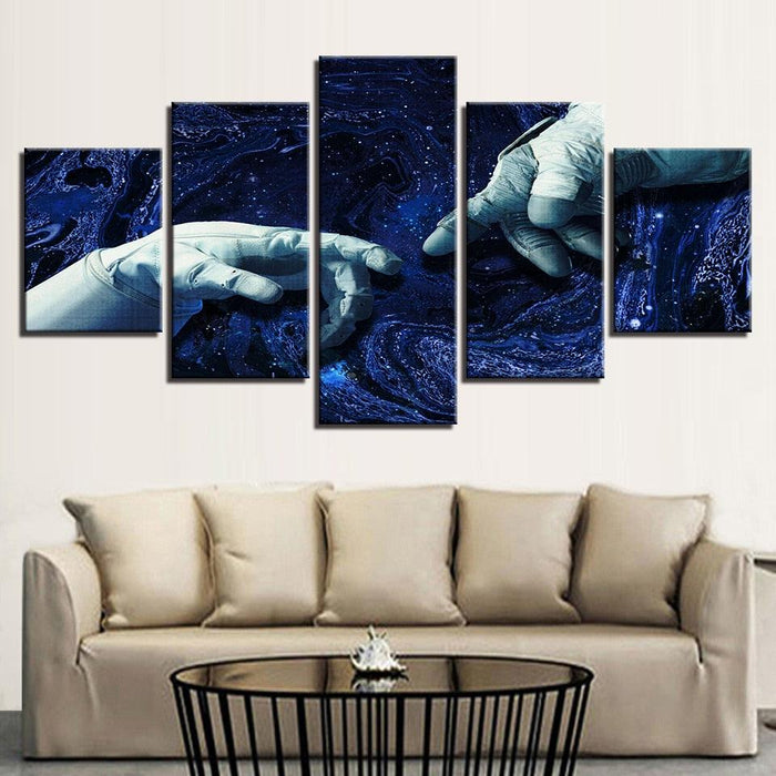 Starry Space Astronaut Hands 5 Piece HD Multi Panel Canvas Wall Art Frame - Original Frame