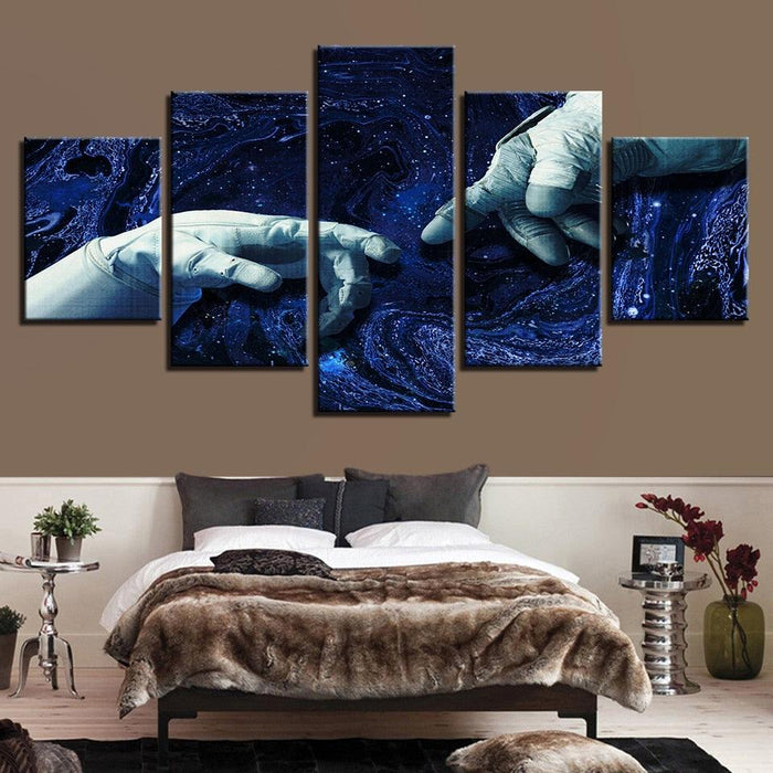 Starry Space Astronaut Hands 5 Piece HD Multi Panel Canvas Wall Art Frame - Original Frame