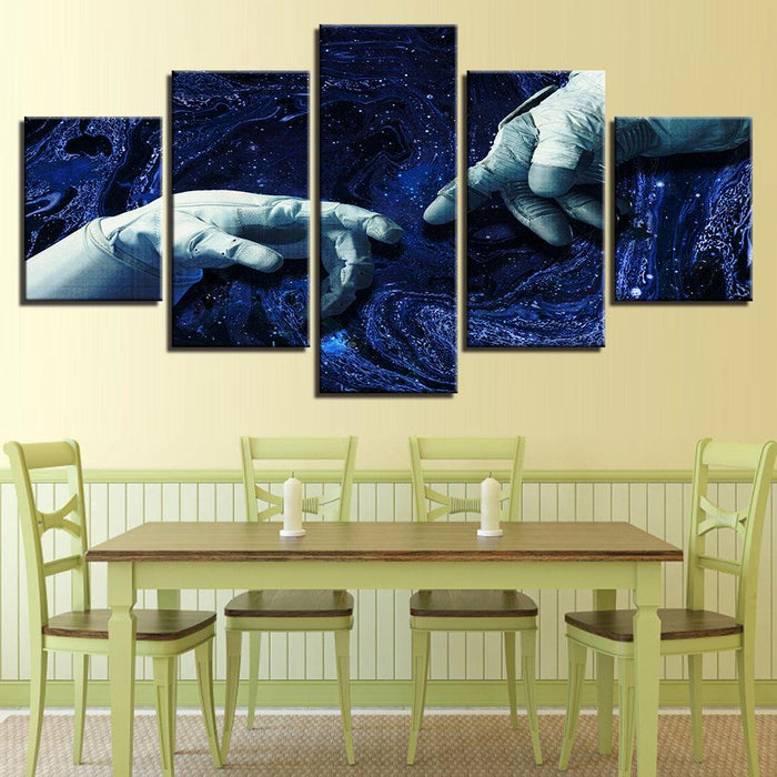 Starry Space Astronaut Hands 5 Piece HD Multi Panel Canvas Wall Art Frame - Original Frame