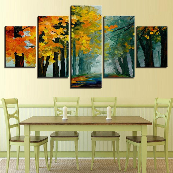 Yellow Leaves Trees Forest 5 Piece HD Multi Panel Canvas Wall Art Frame