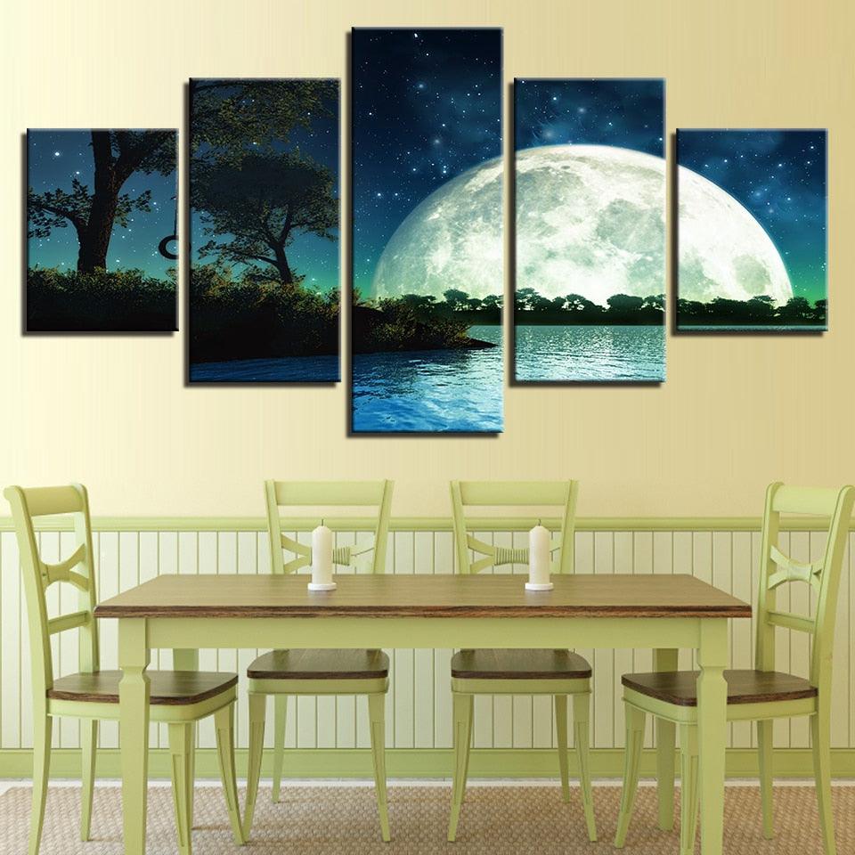 Giant Moon Rising 5 Piece HD Multi Panel Canvas Wall Art Frame - Original Frame