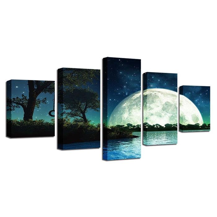 Giant Moon Rising 5 Piece HD Multi Panel Canvas Wall Art Frame