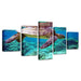 Blue Sea Turtle 5 Piece HD Multi Panel Canvas Wall Art Frame - Original Frame